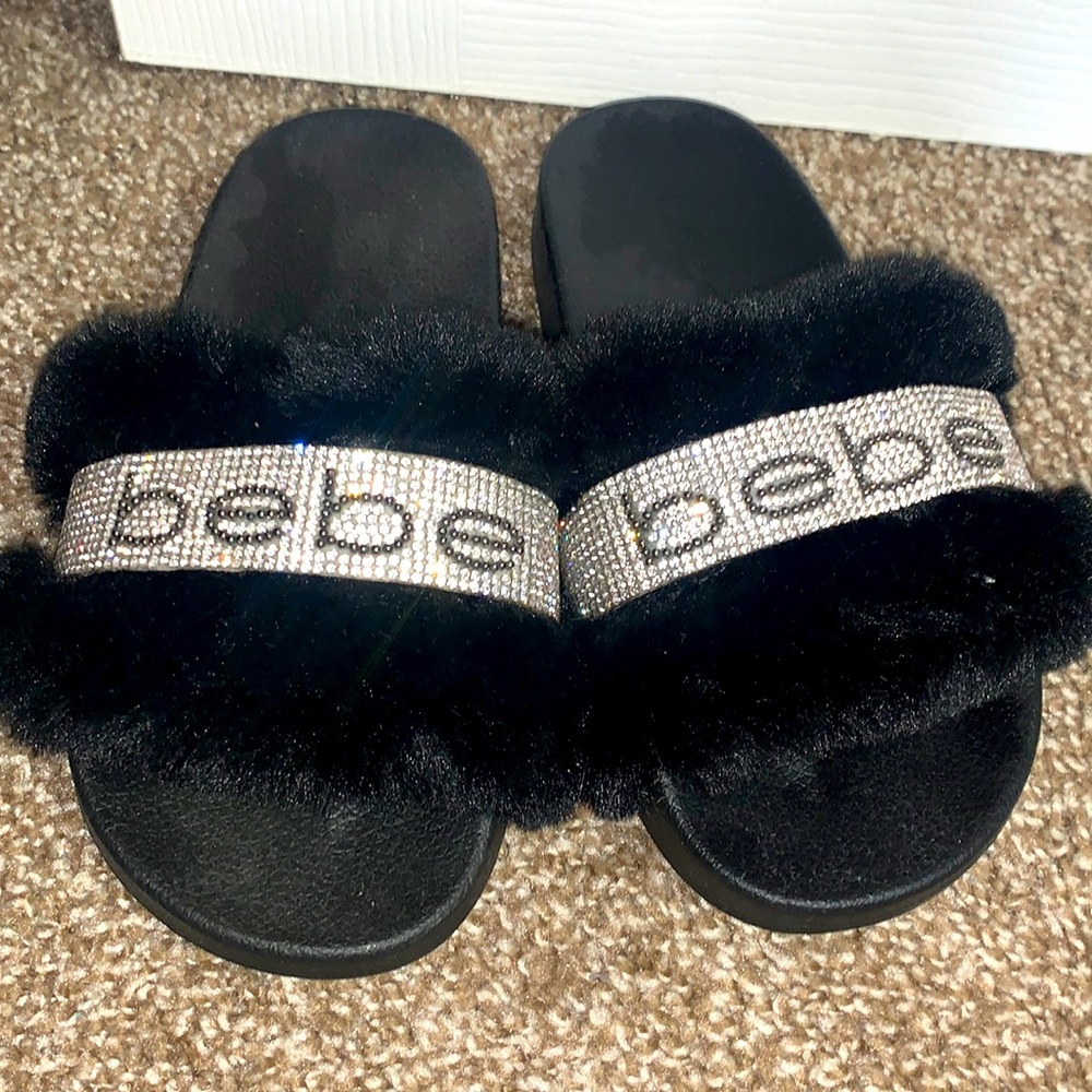 BEBE black rhinestone slides